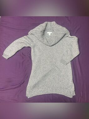 New York & Company Heather Light Gray Cowl Neck Sweater